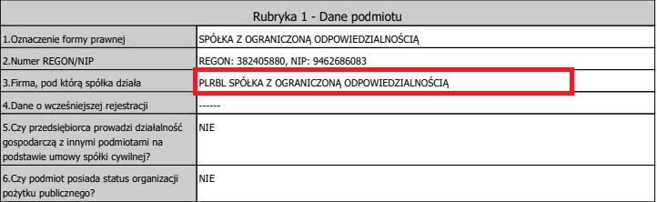 Выписка из Национального судебного реестра Польши